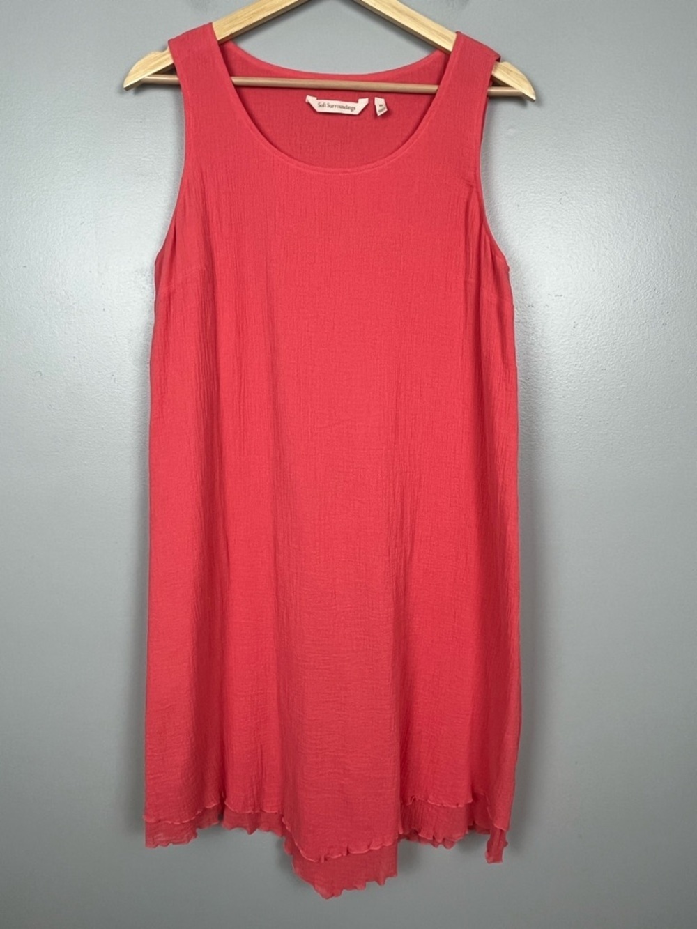 Soft Surroundings coral 100% cotton gauze sleeveless shift dress, XS.